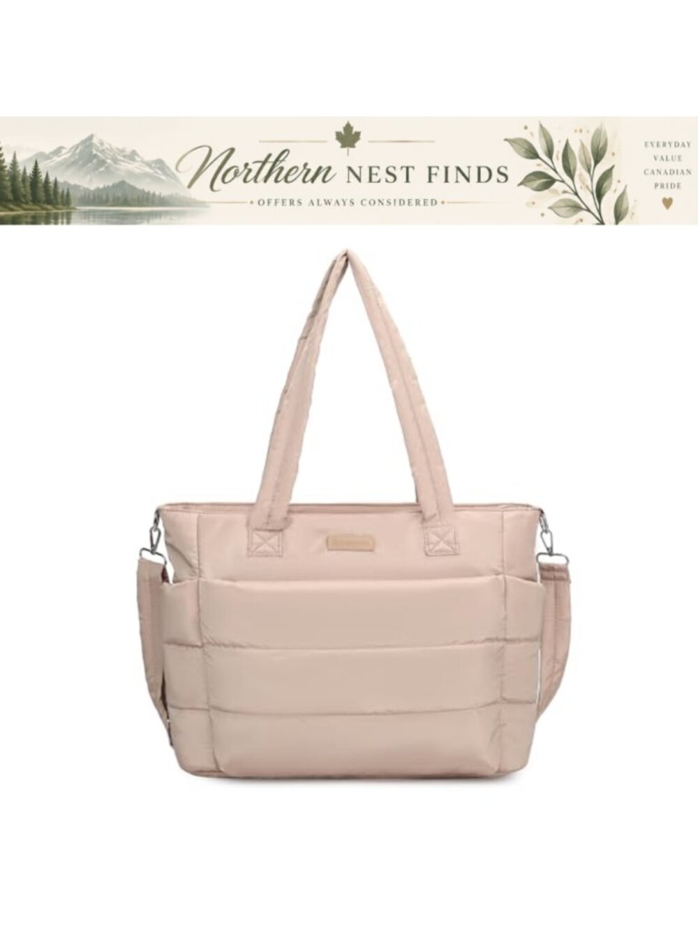 Quilted Puffer Tote Bag Lightweight Nylon Crossbody Shoulder Handbag